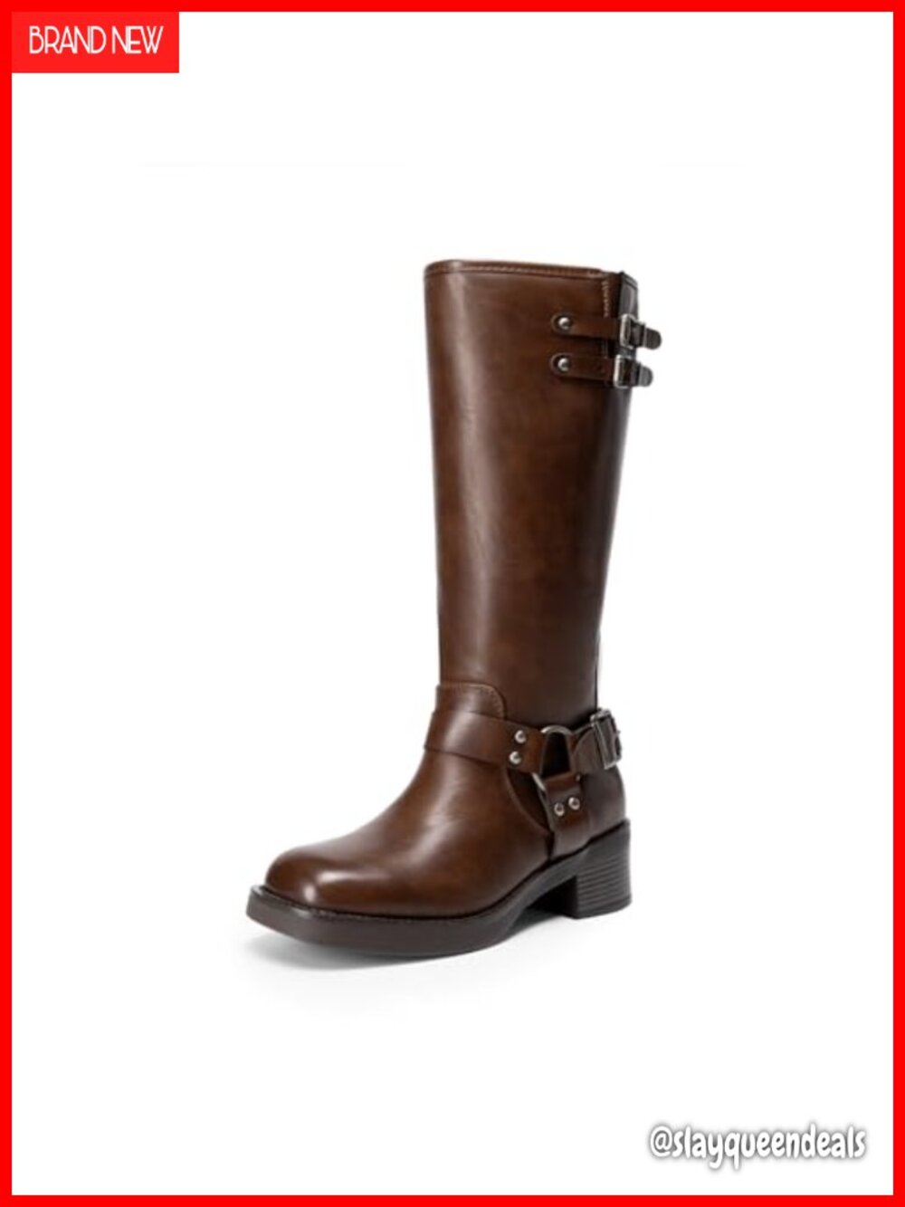 Women's Faux Leather Moto Knee High Boots Square Toe Block Heel